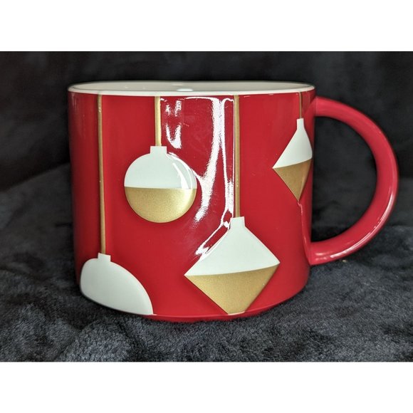 2012 Starbucks Christmas Mug Red With White and Gold Ornaments - Picture 1 of 5